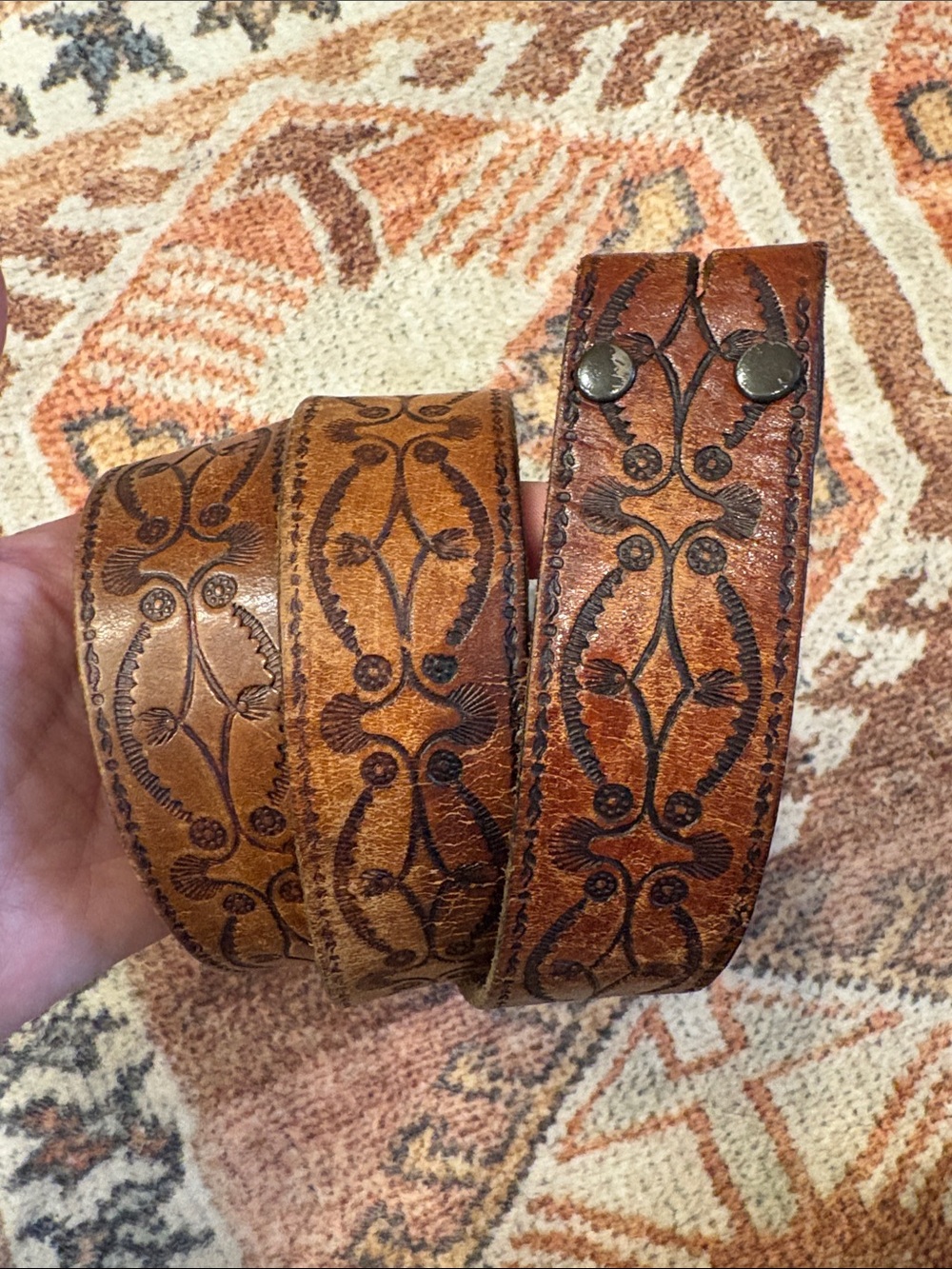 Vintage Hand Tooled Leather Belt